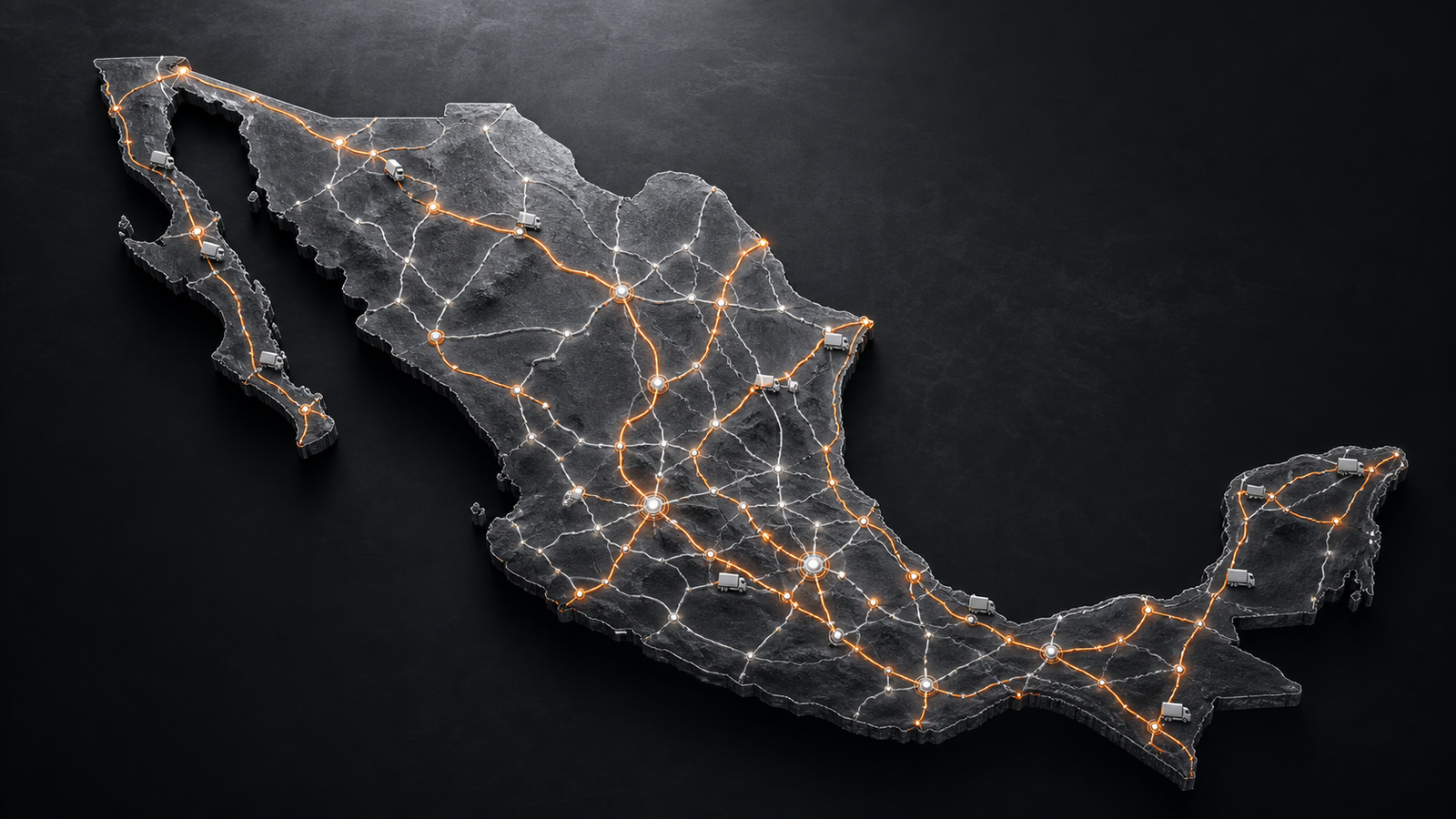 Mapa de México con red de carreteras para cobertura logística nacional